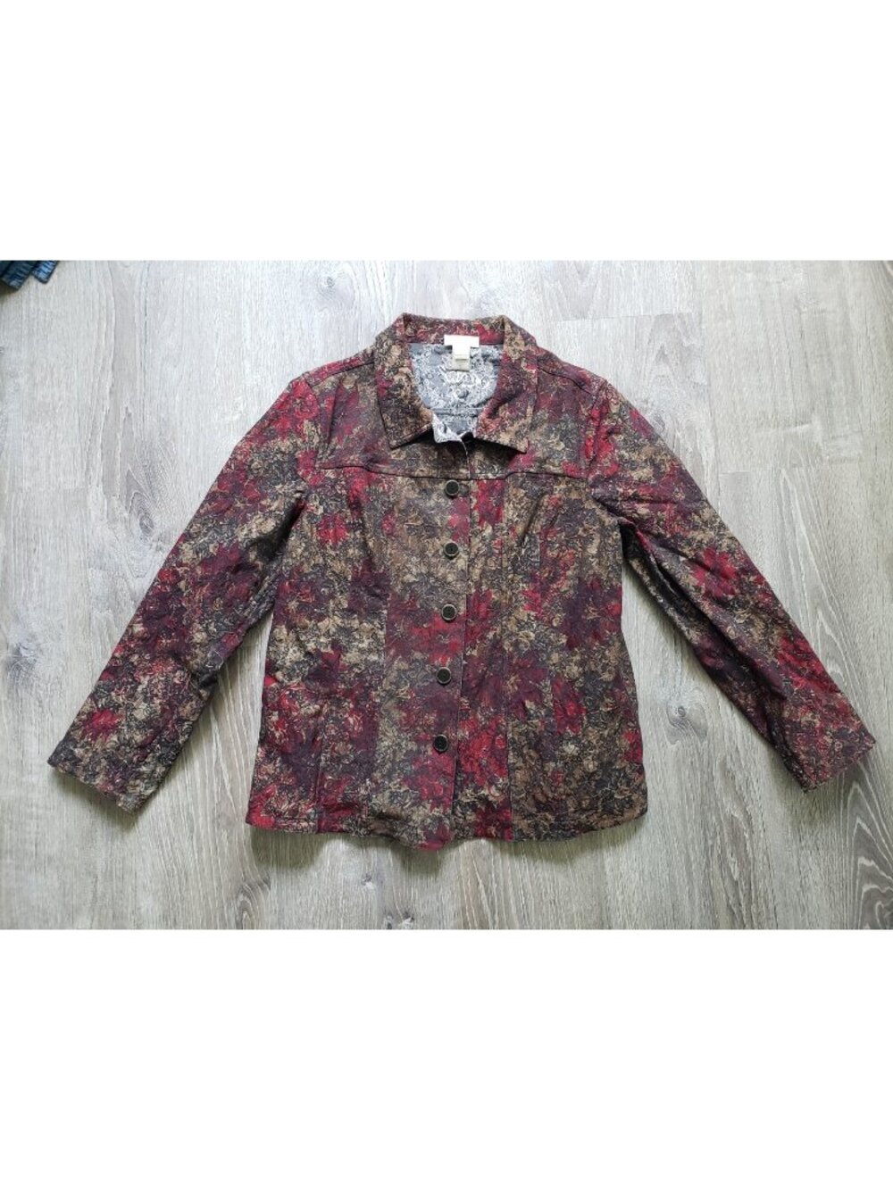 Christopher & Banks Womens XL Lightweight Jacket Button Up Red Dark Floral Fall